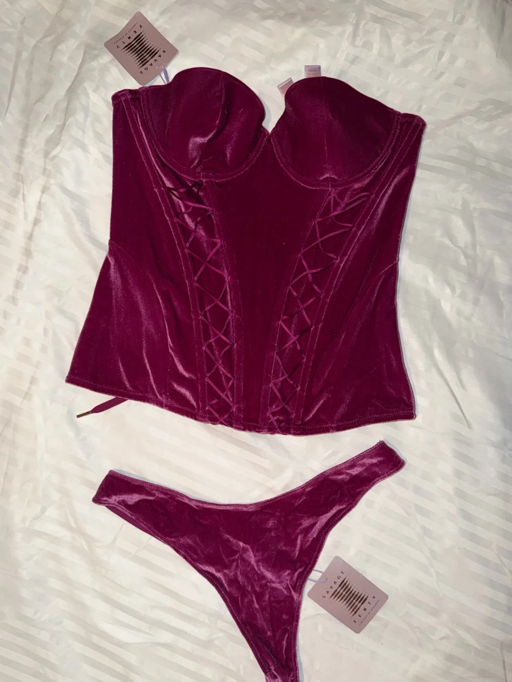 Savage X Fenty Velvet Vixen Bustier and Thong Lingerie Set NWT
